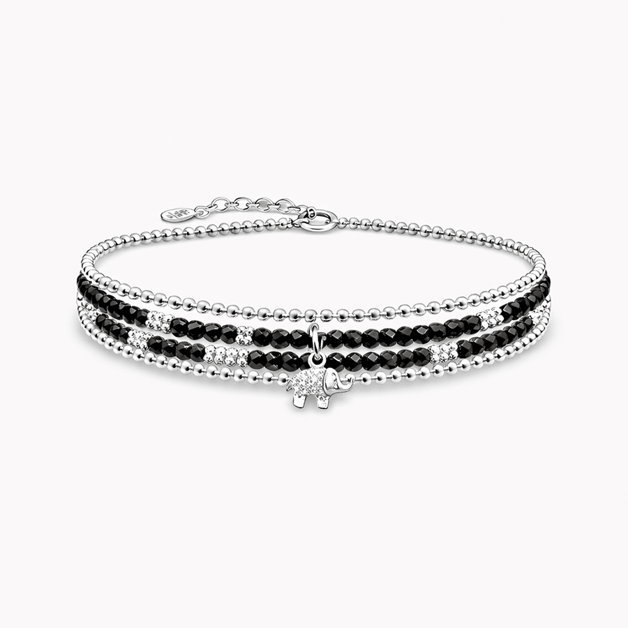 Bracelet femme multi - rang ELEPHANTASTIC – perles de spinelle noire, pendentif éléphant zircon et argent 925 – bijoux fait main en argent 925 | Pitch & Néo