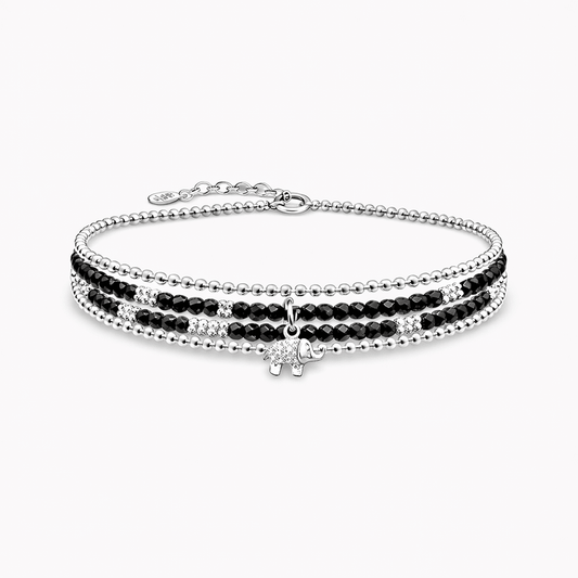 Bracelet femme multi - rang ELEPHANTASTIC – perles de spinelle noire, pendentif éléphant zircon et argent 925 – bijoux fait main en argent 925 | Pitch & Néo