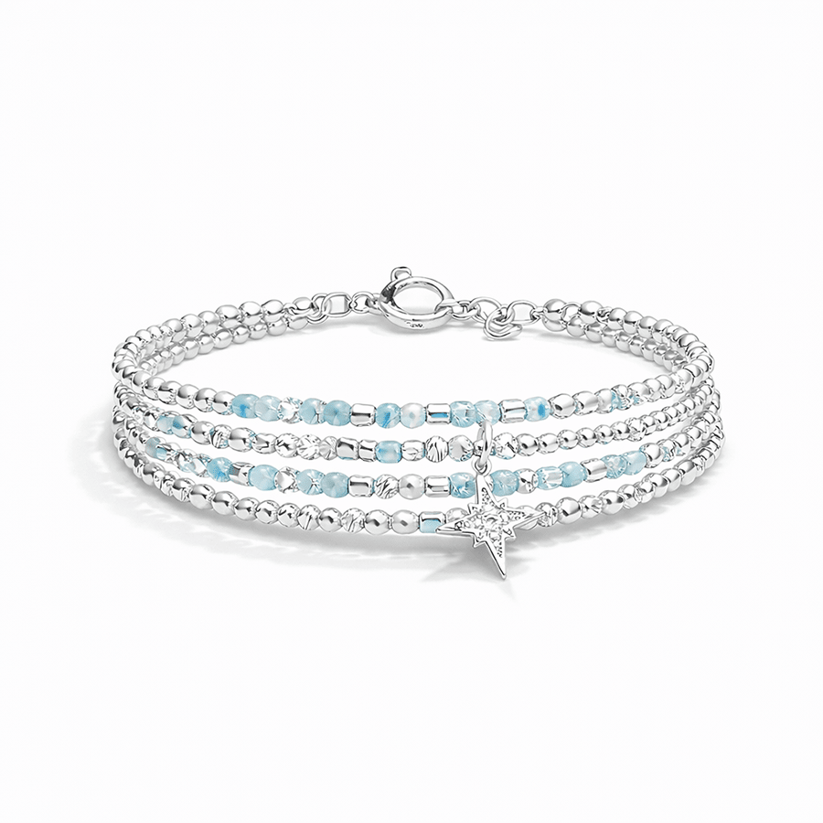 Bracelet femme multi - rang ICE TO MEET YOU – perles d’aigue - marine, pendentif étoile zircon et argent 925 – bijoux fait main en argent 925 | Pitch & Néo