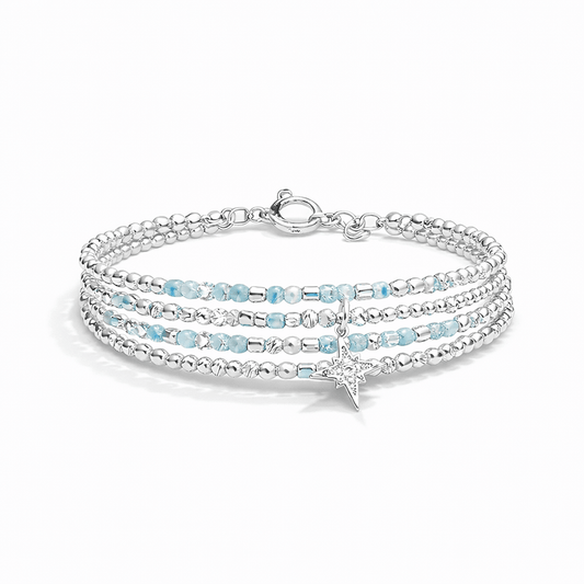 Bracelet femme multi - rang ICE TO MEET YOU – perles d’aigue - marine, pendentif étoile zircon et argent 925 – bijoux fait main en argent 925 | Pitch & Néo
