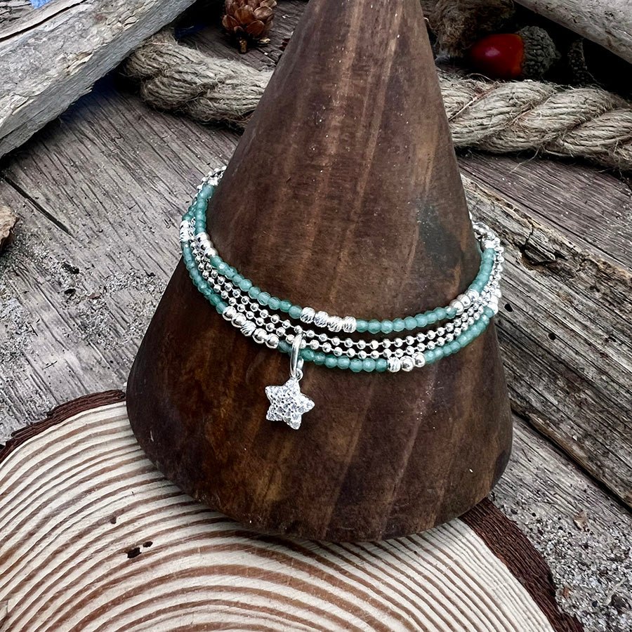 Bracelet femme multi - rang I’M NOT LUCKY, I SHINE – perles d’aventurine verte, pendentif étoile pavée et argent 925 – bijoux fait main en argent 925 | Pitch & Néo