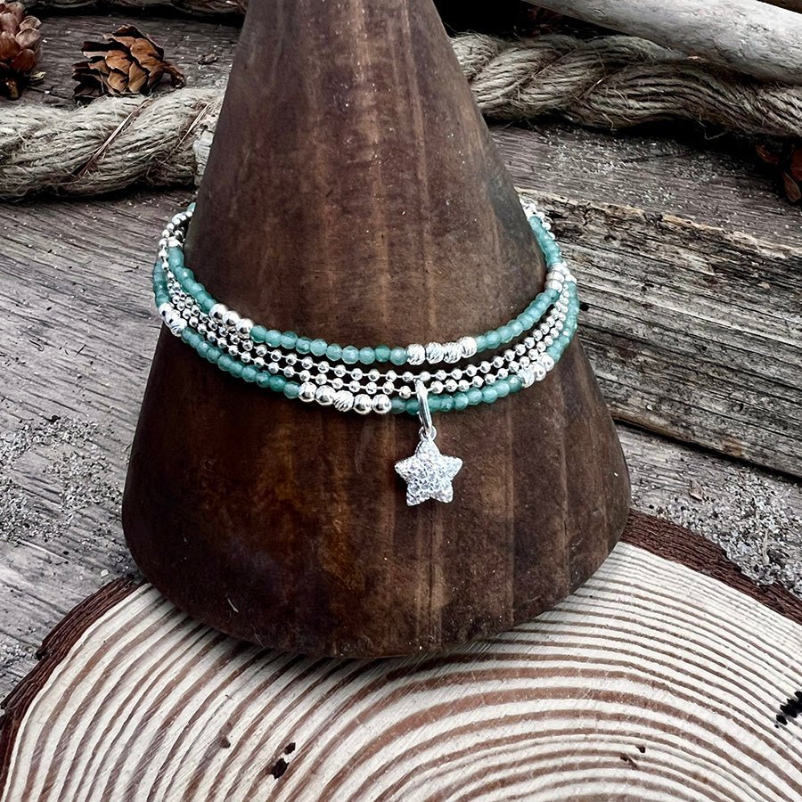 Bracelet femme multi - rang I’M NOT LUCKY, I SHINE – perles d’aventurine verte, pendentif étoile pavée et argent 925 – bijoux fait main en argent 925 | Pitch & Néo