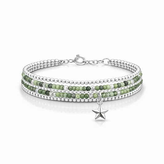 Bracelet femme multi - rang RARE LIKE ME – perles de séraphinite, pendentif étoile et argent 925 – bijoux fait main en argent 925 | Pitch & Néo