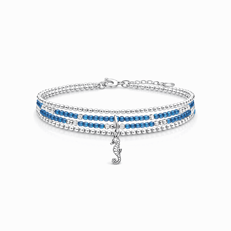 Bracelet femme multi - rang SEAHORSE & SEA BOSS – perles d’apatite facettée, pampille hippocampe et argent 925 – bijoux fait main en argent 925 | Pitch & Néo