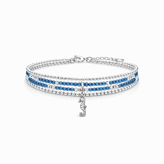 Bracelet femme multi - rang SEAHORSE & SEA BOSS – perles d’apatite facettée, pampille hippocampe et argent 925 – bijoux fait main en argent 925 | Pitch & Néo