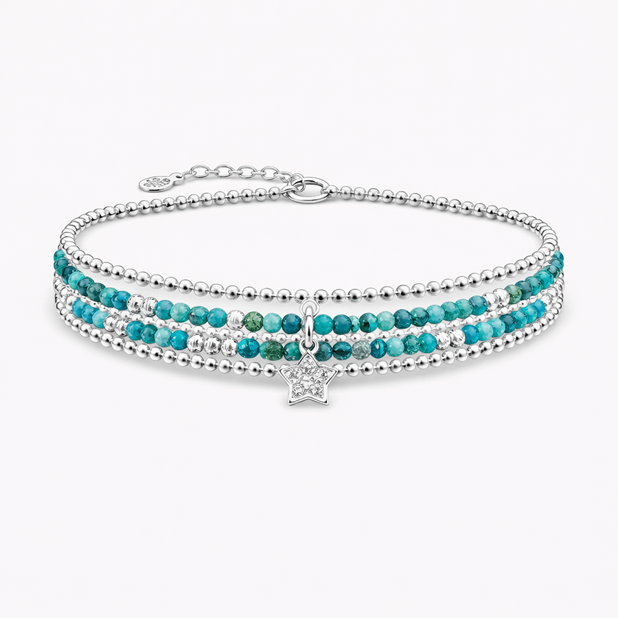 Bracelet femme multi - rang STARRY WRIST & AZURITE DREAM – perles d’azurite facettées, argent 925 et pendentif étoile pavée – bijoux fait main en argent 925 | Pitch & Néo