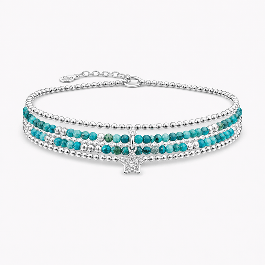 Bracelet femme multi - rang STARRY WRIST & AZURITE DREAM – perles d’azurite facettées, argent 925 et pendentif étoile pavée – bijoux fait main en argent 925 | Pitch & Néo