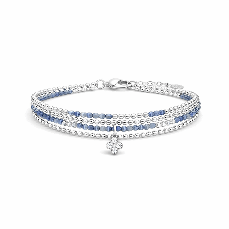 Bracelet femme multi - rang SUCCESS IS MINE, BABE – perles de cyanite facettées, pendentif trèfle zircon et argent 925 – bijoux fait main en argent 925 | Pitch & Néo
