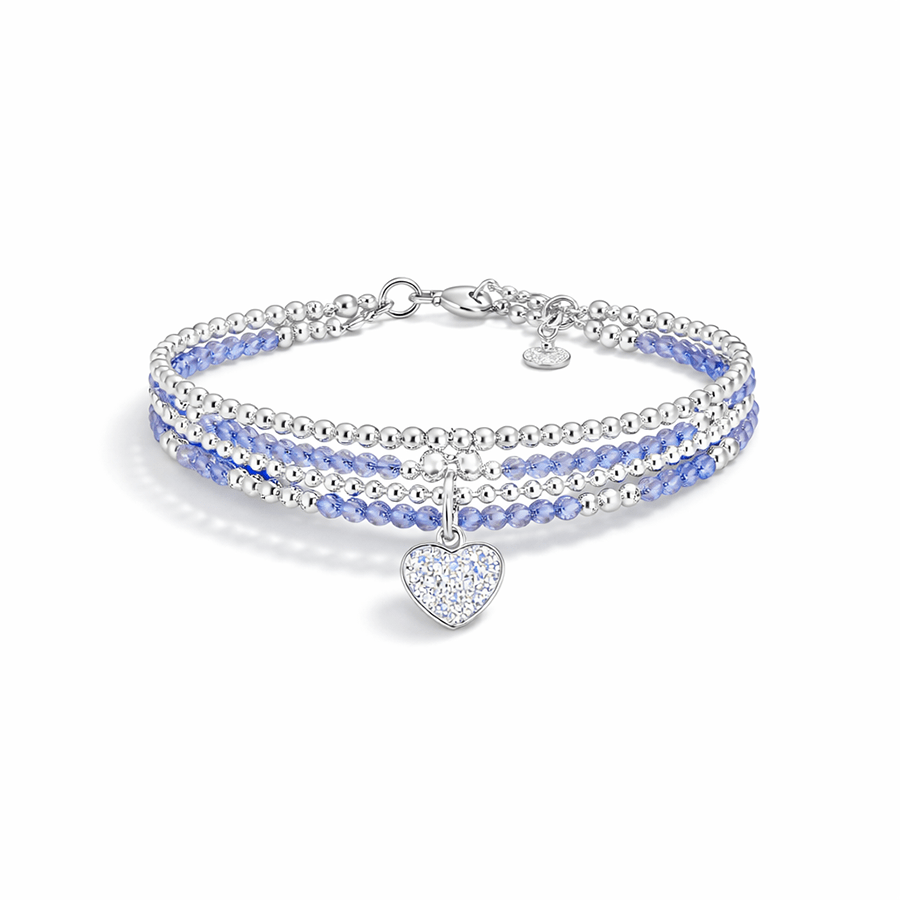 Bracelet femme multi - rang SUMMER HEARTBREAKER – perles de tanzanite facettées, pendentif cœur zircons et argent 925 – bijoux fait main en argent 925 | Pitch & Néo
