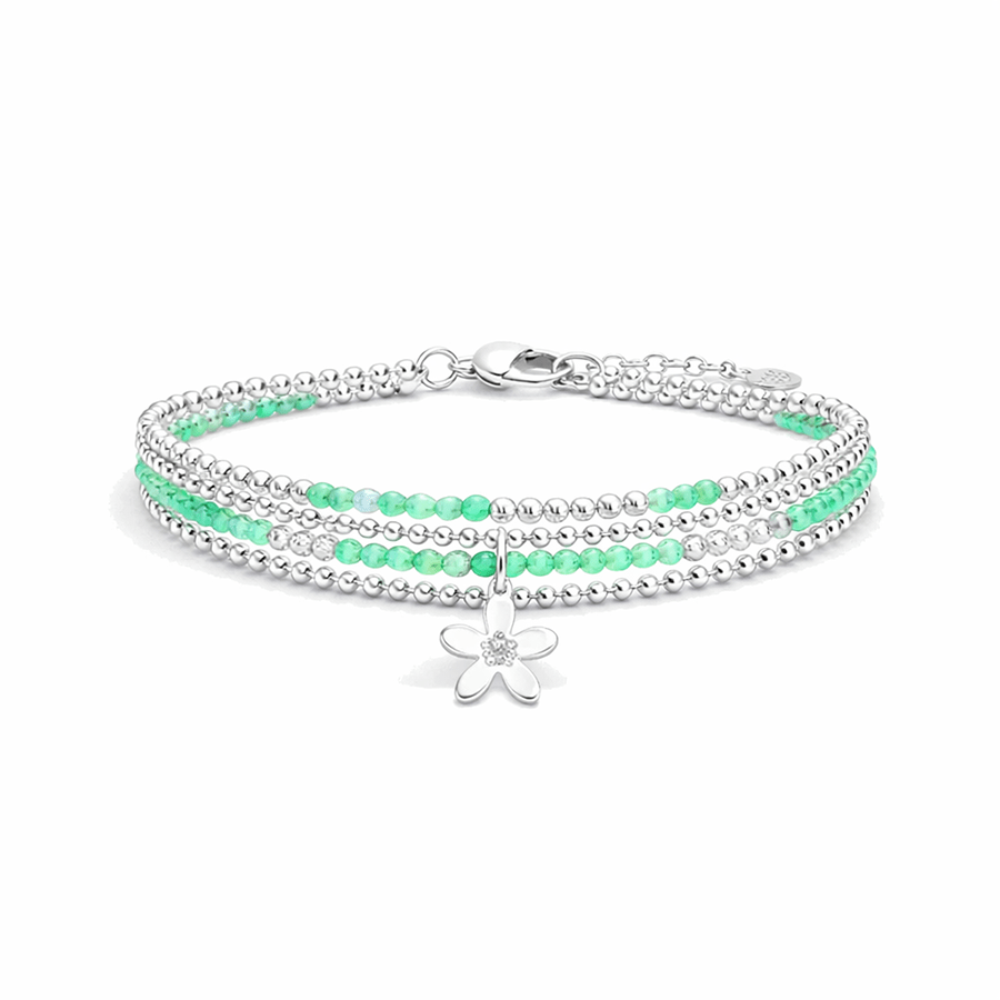 Bracelet femme multi - rang TASTE MY MINT – perles de chrysoprase facettées d’Australie, pendentif fleur oversize et argent 925 – bijoux fait main en argent 925 | Pitch & Néo