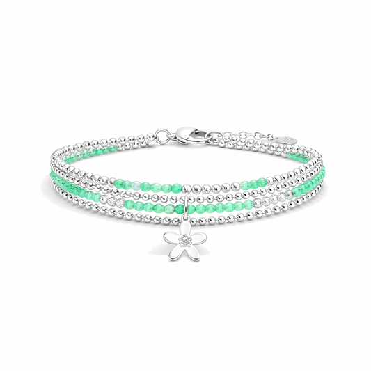 Bracelet femme multi - rang TASTE MY MINT – perles de chrysoprase facettées d’Australie, pendentif fleur oversize et argent 925 – bijoux fait main en argent 925 | Pitch & Néo