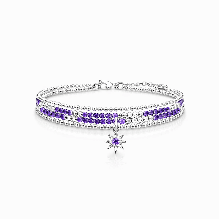 Bracelet femme multi - rang ULTRA VIOLET NIGHTS – perles d’améthyste facettées, pendentif étoile zircon violet et argent 925 – bijoux fait main en argent 925 | Pitch & Néo