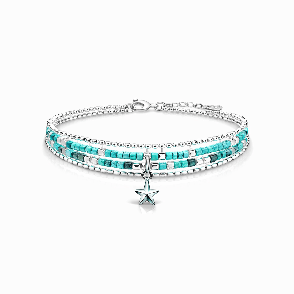 Bracelet femme multi - rang WALK ME TO MALIBU – perles de turquoise naturelle, pendentif étoile et argent 925 – bijoux fait main en argent 925 | Pitch & Néo