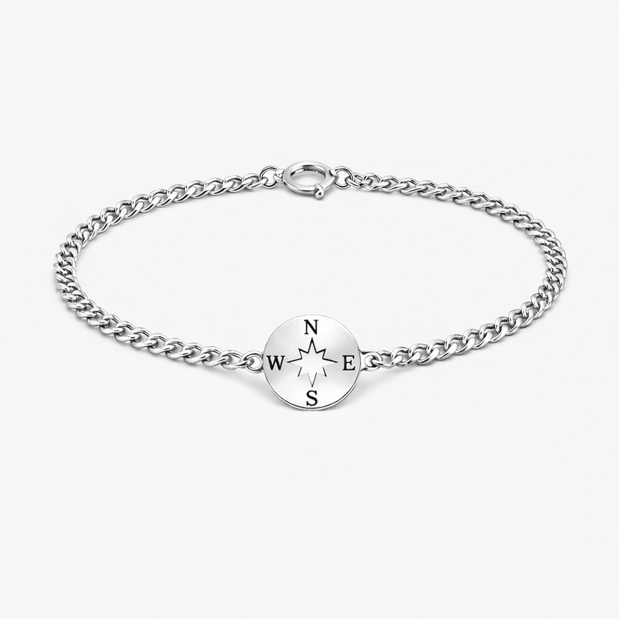 Bracelet femme MY MAP, MY RULES – chaîne gourmette & médaille rose des vents gravée et argent 925 – bijoux fait main en argent 925 | Pitch & Néo
