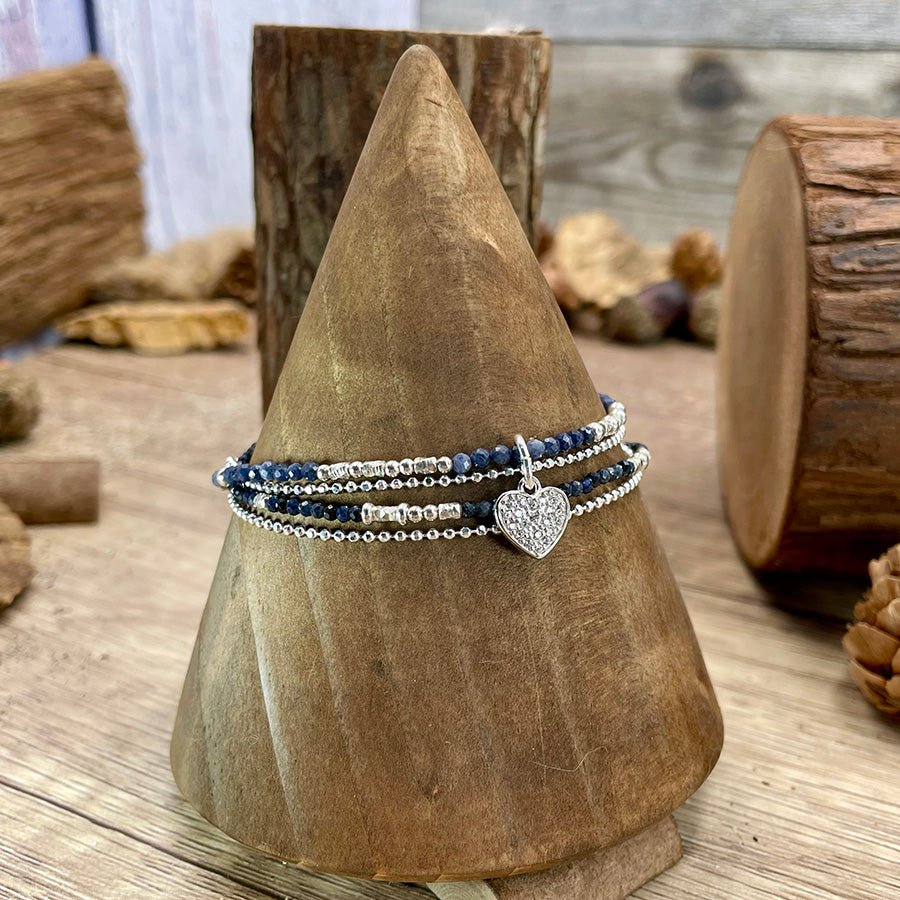 Bracelet femme NO HEART LEFT TO BREAK – multi - rangs en perles de saphir, cœurs pavés & argent 925 – bijoux fait main en argent 925 | Pitch & Néo