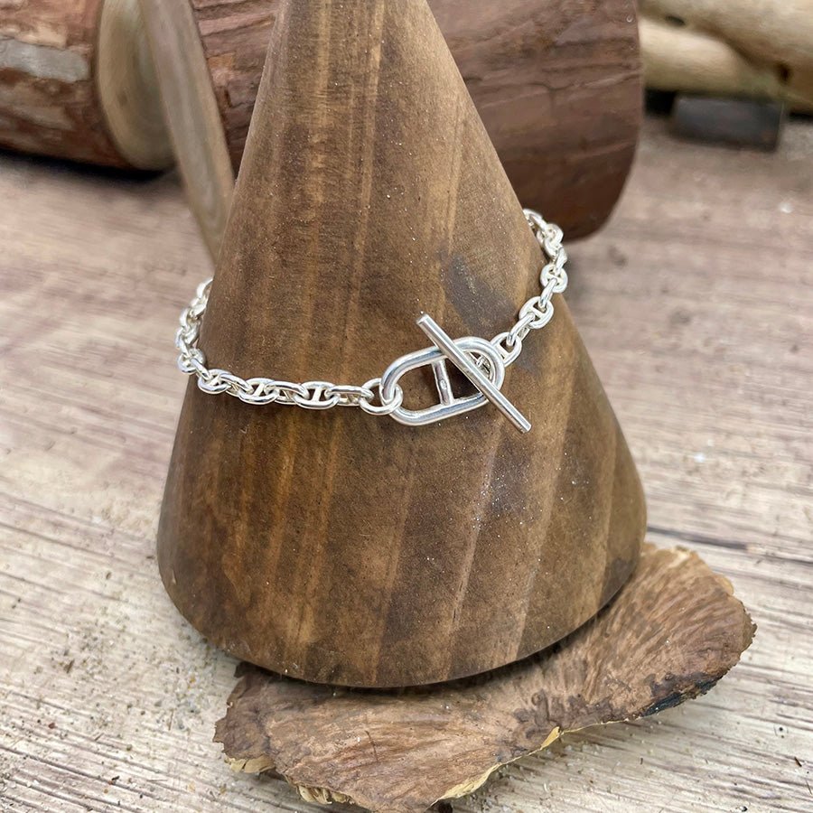 Bracelet femme NO SAIL, JUST SWAG – chaîne marine torsadée & fermoir toggle boucle marine et argent 925 – bijoux fait main en argent 925 | Pitch & Néo