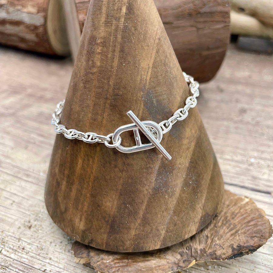 Bracelet femme NO SAIL, JUST SWAG – maille marine torsadée & fermoir toggle boucle marine et argent 925 – bijoux fait main en argent 925 | Pitch & Néo