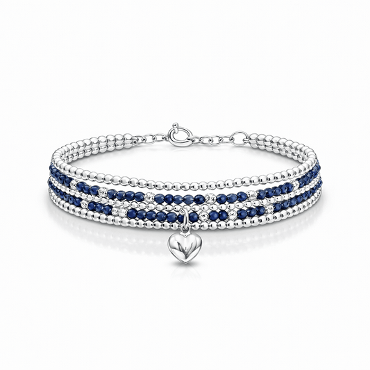 Bracelet femme NOT YOURS, SWEETHEART – multi - rangs en perles de saphir & cœur bombé, argent 925 – bijoux fait main en argent 925 | Pitch & Néo