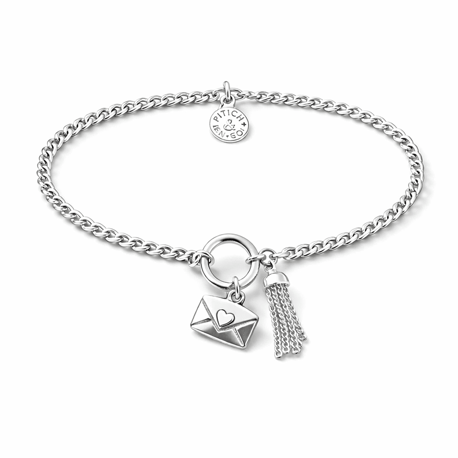 Bracelet femme PRIVATE MESSAGE ONLY – maille gourmette & pendentif enveloppe cœur et pampille chaînes fines en argent 925 – bijoux fait main en argent 925 | Pitch & Néo