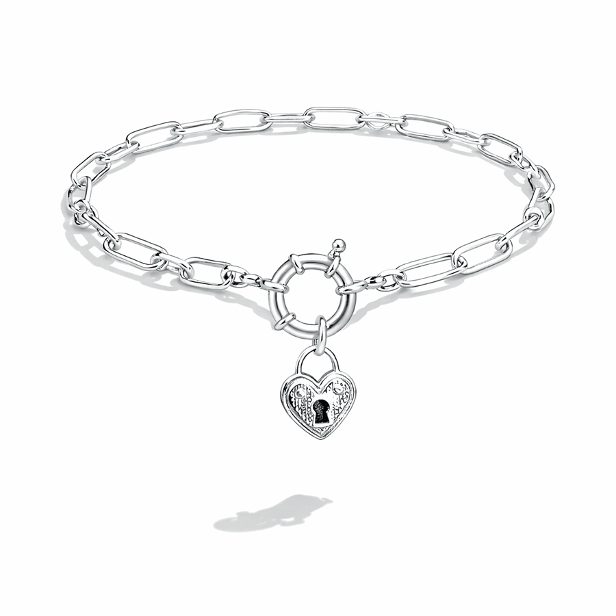 Bracelet femme PROPERTY OF NOBODY – maillons rectangulaires oversize, fermoir bouée & pendentif cœur cadenas et argent 925 – bijoux fait main en argent 925 | Pitch & Néo