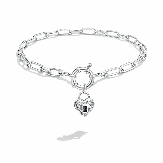 Bracelet femme PROPERTY OF NOBODY – maillons rectangulaires oversize, fermoir bouée & pendentif cœur cadenas et argent 925 – bijoux fait main en argent 925 | Pitch & Néo