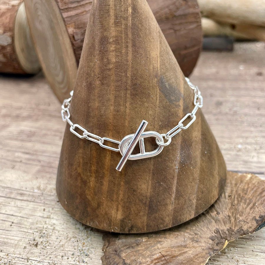 Bracelet femme SEXY QUEEN ABOARD, DARLING – maille rectangulaire & fermoir toggle boucle marine et argent 925 – bijoux fait main en argent 925 | Pitch & Néo