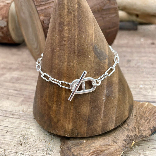 Bracelet femme SEXY QUEEN ABOARD, DARLING – maille rectangulaire & fermoir toggle boucle marine et argent 925 – bijoux fait main en argent 925 | Pitch & Néo