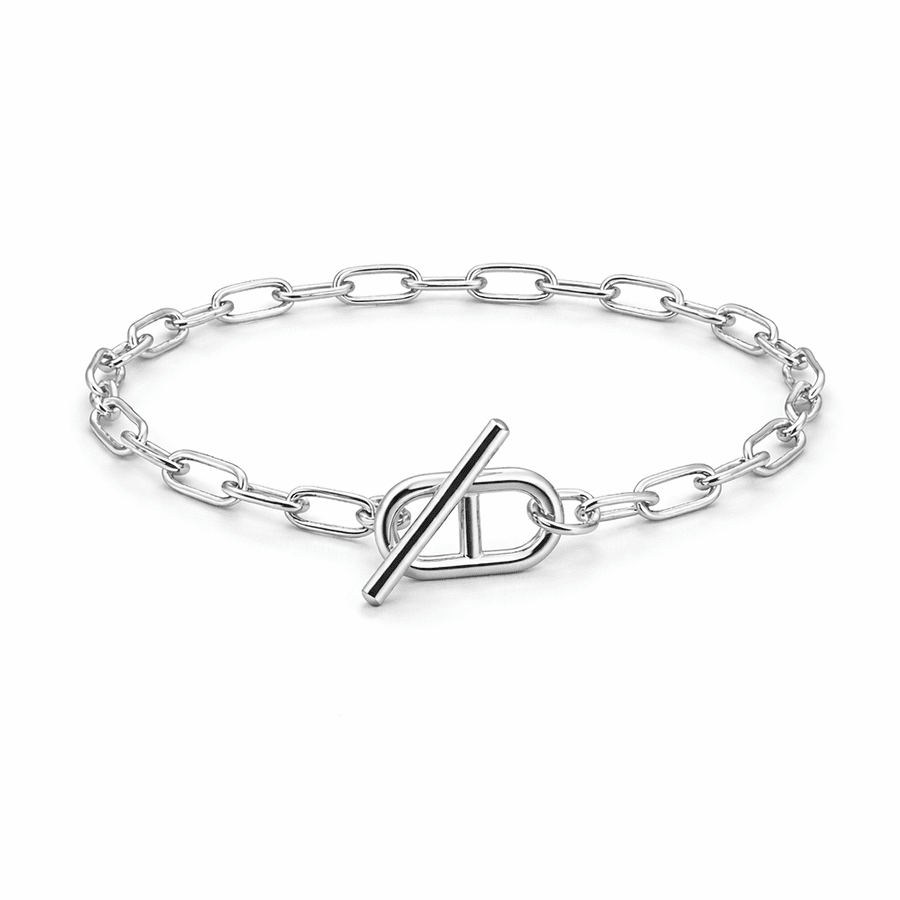 Bracelet femme SEXY QUEEN ABOARD, DARLING – maille rectangulaire & fermoir toggle boucle marine et argent 925 – bijoux fait main en argent 925 | Pitch & Néo
