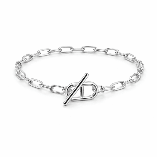 Bracelet femme SEXY QUEEN ABOARD, DARLING – maille rectangulaire & fermoir toggle boucle marine et argent 925 – bijoux fait main en argent 925 | Pitch & Néo
