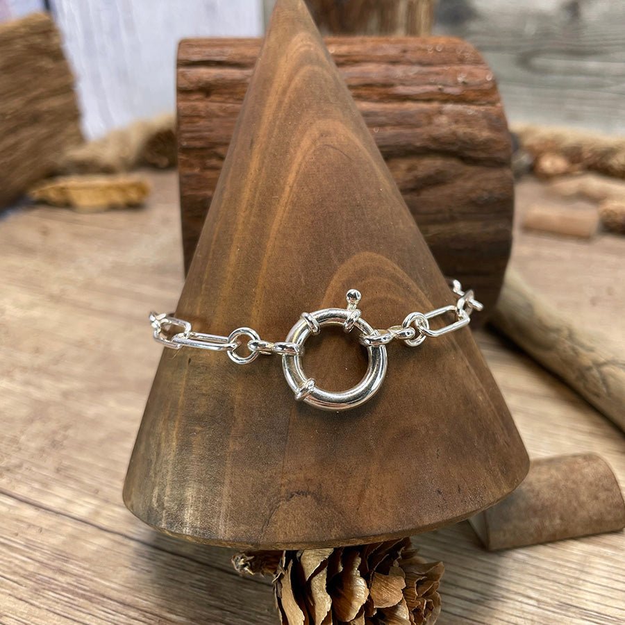 Bracelet femme SHUT ME DOWN – chaîne à maillons rectangulaires oversize & maxi fermoir bouée et argent 925 – bijoux fait main en argent 925 | Pitch & Néo