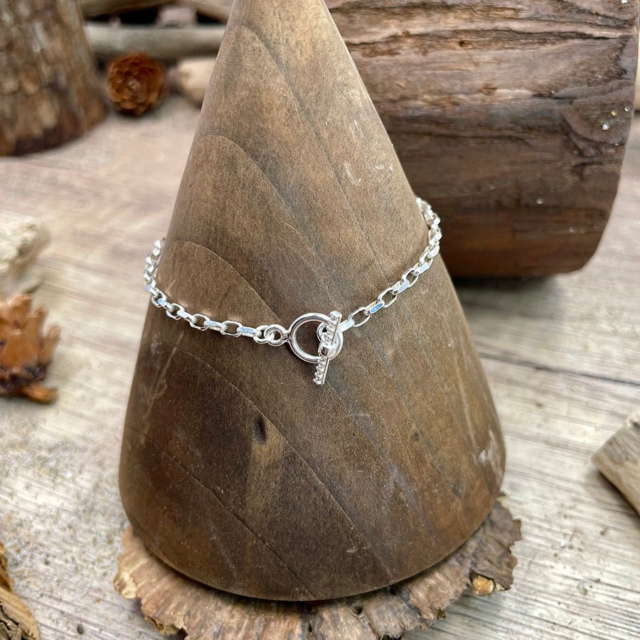 Bracelet femme SHUT UP & SPARK – chaîne forçat allongée & fermoir toggle pavé de zircons et argent 925 – bijoux fait main en argent 925 | Pitch & Néo