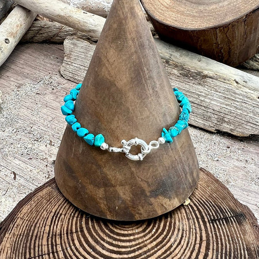 Bracelet femme TEQUILA & TURQUOISE – perles chips de turquoise véritable Nevada, fermoir bouée et argent 925 – bijoux fait main en argent 925 | Pitch & Néo