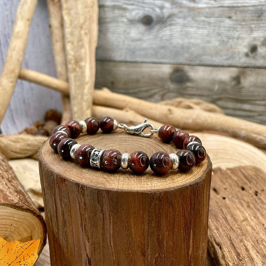 Bracelet homme BLOOD RUSH – perles d’œil de taureau 10 mm et fermoir argent 925 – bijoux fait main en argent 925 | Pitch & Néo