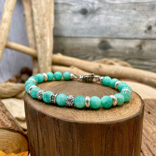 Bracelet homme COOLER THAN YOU – perles d’amazonite 8 mm, donut argent 925 et fermoir mousqueton – bijoux fait main en argent 925 | Pitch & Néo
