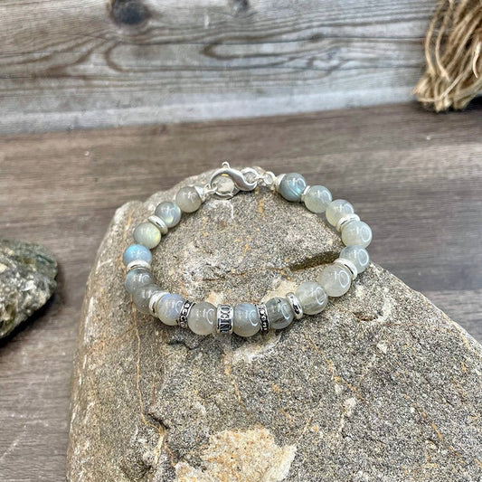 Bracelet homme DIRTY MOONLIGHT – perles de pierre de lune arc - en - ciel 10 mm, donut Pitch & Néo® et fermoir infini argent 925 – bijoux fait main en argent 925 | Pitch & Néo