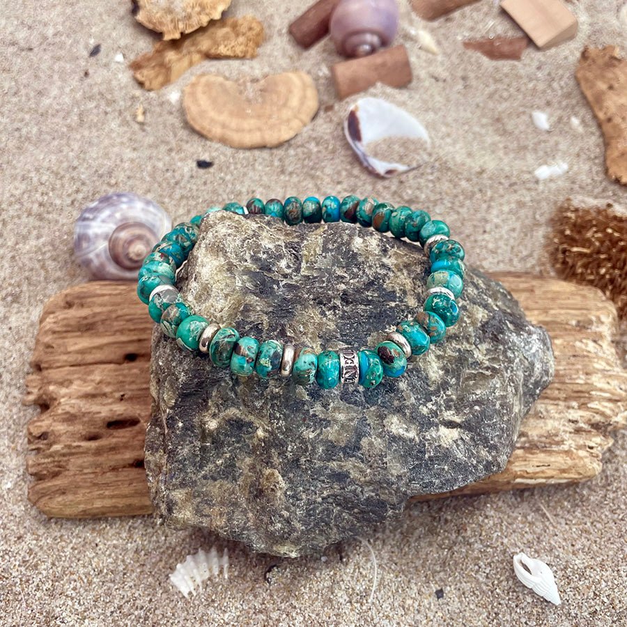 Bracelet homme DIRTY PICKLE – perles rondelles de jaspe impérial vert 8 mm, donut signature et argent 925 – bijoux fait main en argent 925 | Pitch & Néo