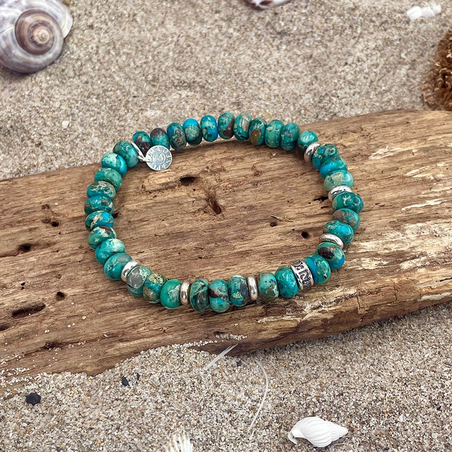 Bracelet homme DIRTY PICKLE – perles rondelles de jaspe impérial vert 8 mm, donut signature et argent 925 – bijoux fait main en argent 925 | Pitch & Néo