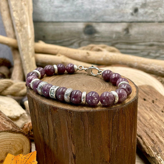 Bracelet homme HELLBERRY – perles de lépidolite 10 mm, intercalaires ajourés et fermoir argent 925 – bijoux fait main en argent 925 | Pitch & Néo