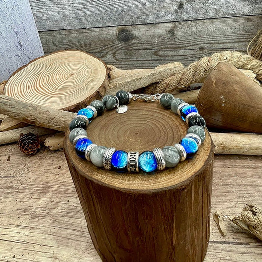 Bracelet homme NEON OBSESSION – perles d’œil d’aigle 10 mm, donut signature et fermoir mousqueton argent 925 – bijoux fait main en argent 925 | Pitch & Néo