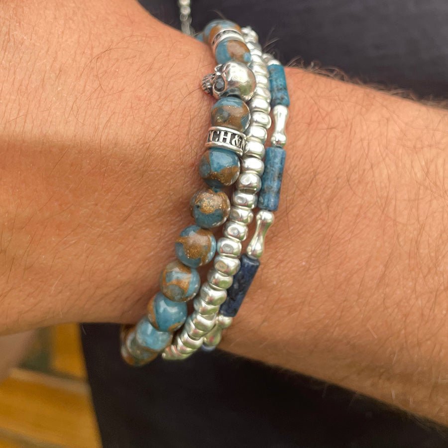 Bracelet homme OUT OF LINE – perles carrées argent 925 et fermoir étoile – bijoux fait main en argent 925 | Pitch & Néo