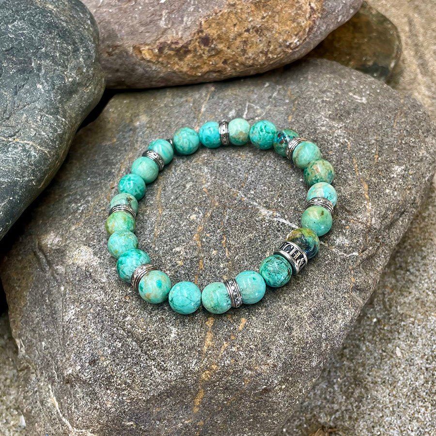 Bracelet homme OUTLAW WEST – perles de turquoise du Pérou 10 mm et argent 925 – bijoux fait main en argent 925 | Pitch & Néo