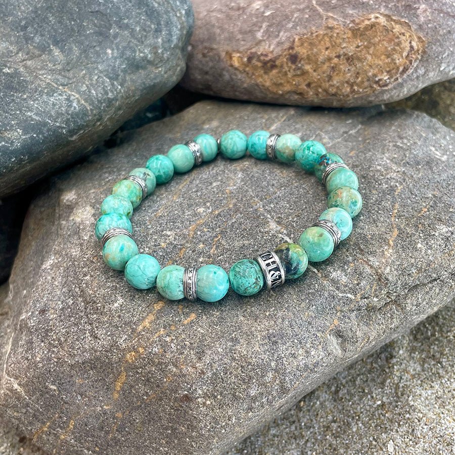 Bracelet homme OUTLAW WEST – perles de turquoise du Pérou 10 mm et argent 925 – bijoux fait main en argent 925 | Pitch & Néo