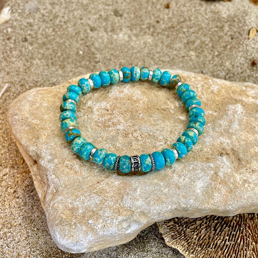 Bracelet homme SALTY KISSES – perles rondelles 8 mm jaspe aquaterra, donut signature argent 925 – bijoux fait main en argent 925 | Pitch & Néo