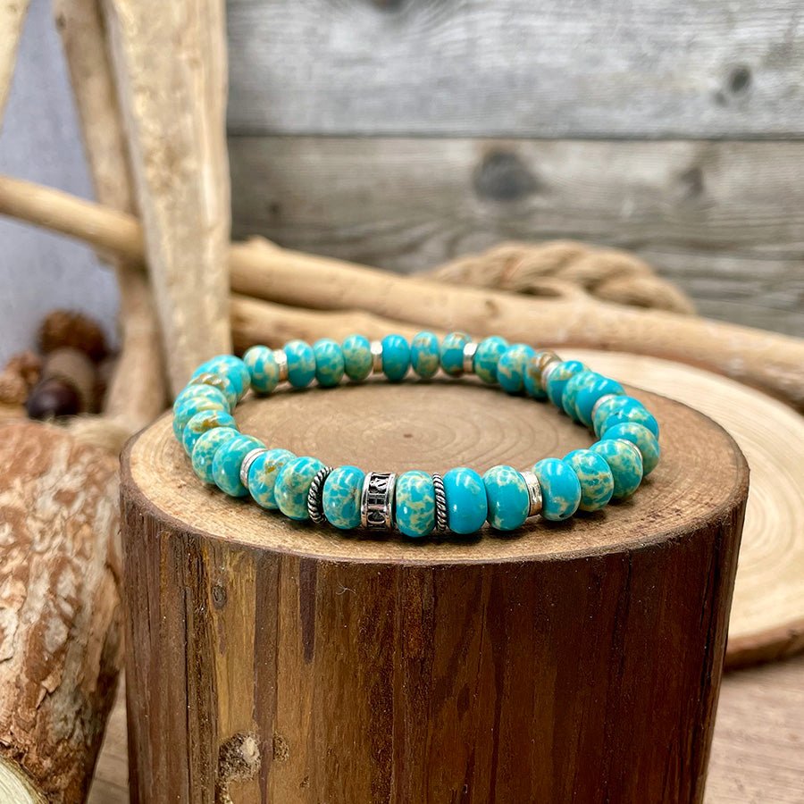 Bracelet homme SALTY KISSES – perles rondelles 8 mm jaspe aquaterra, donut signature argent 925 – bijoux fait main en argent 925 | Pitch & Néo