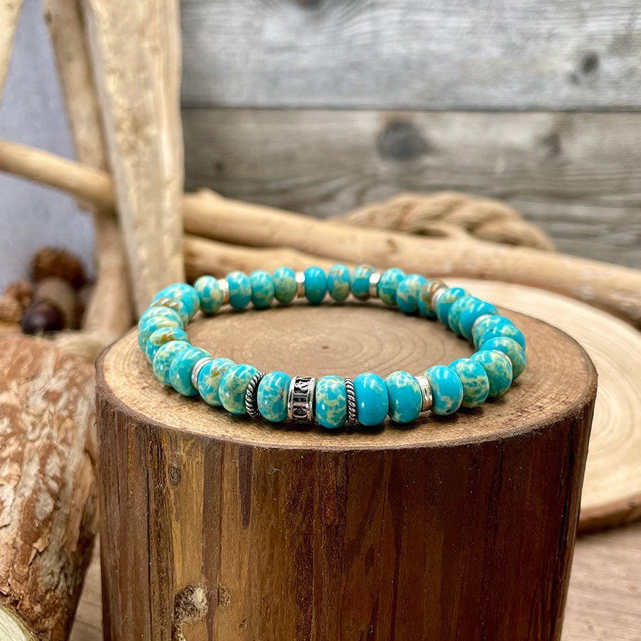 Bracelet homme SALTY KISSES – perles rondelles 8 mm jaspe aquaterra, donut signature argent 925 – bijoux fait main en argent 925 | Pitch & Néo