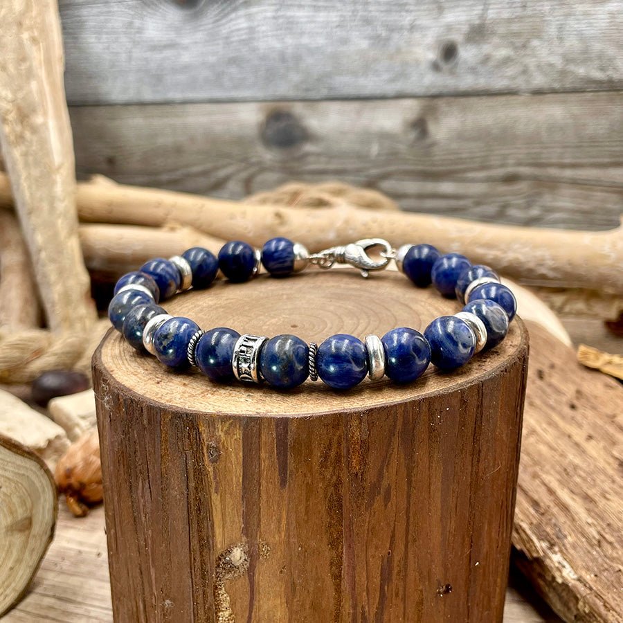 Bracelet homme STONE WASHED – perles de sodalite 10 mm et argent 925 – bijoux fait main en argent 925 | Pitch & Néo