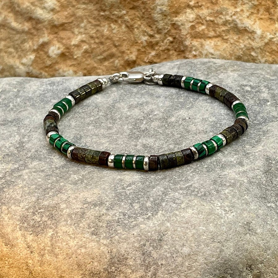 Bracelet homme surfeur SNEAKY WAVES – perles heishi jaspe impérial et lapis - lazuli, intercalaires et fermoir mousqueton en argent 925 – bijoux fait main en argent 925 | Pitch & Néo