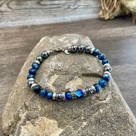 Bracelet homme ULTRA VIBE – perles de cyanite 8 mm, terahertz, donut signature, fermoir en 8 et argent 925 – bijoux fait main en argent 925 | Pitch & Néo