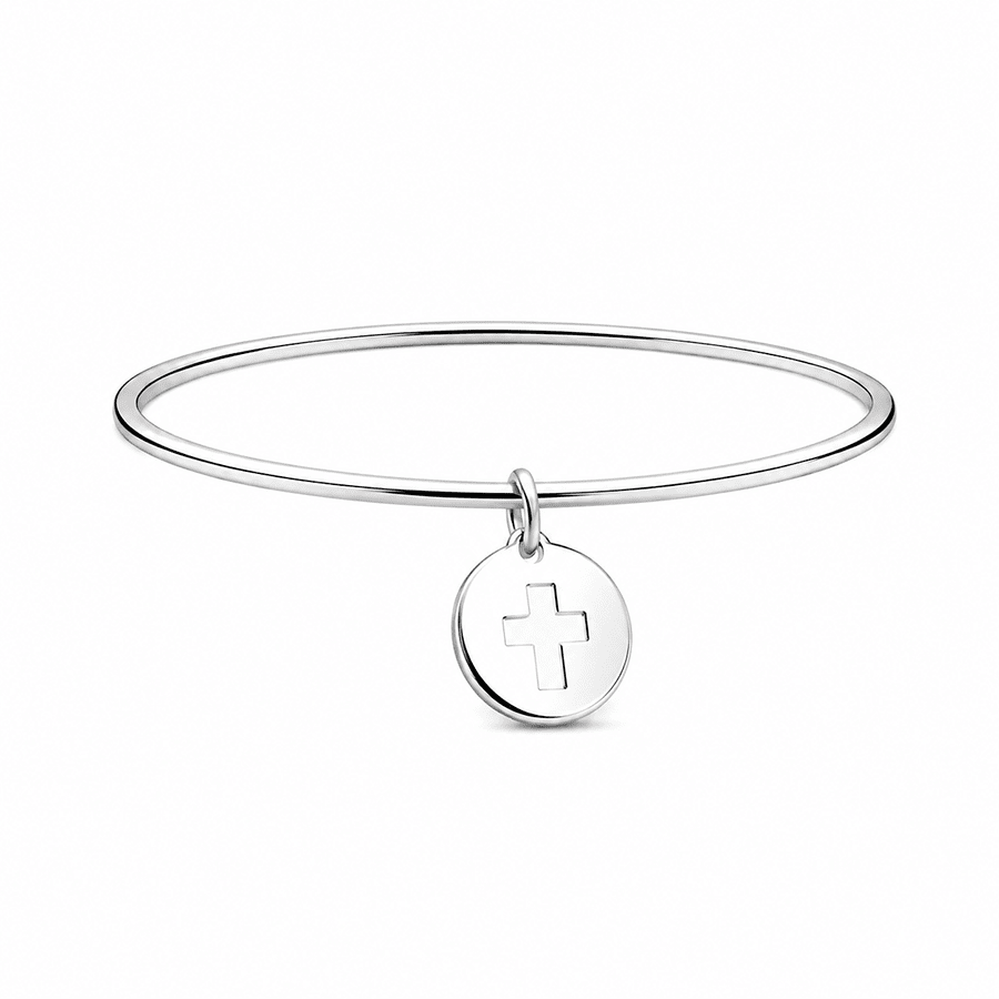 Bracelet jonc femme argent 925 KEEP THE FAITH, BABY – médaille croix ajourée – bijoux fait main en argent 925 | Pitch & Néo