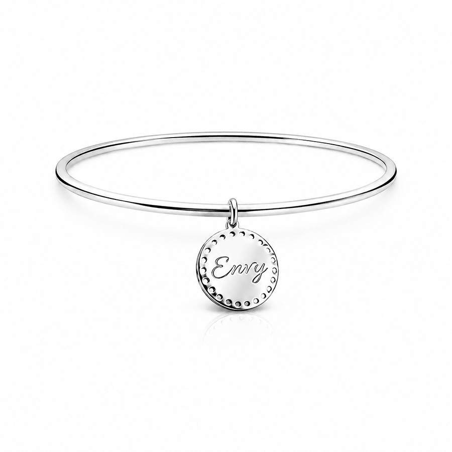 Bracelet jonc femme médaille personnalisable argent 925 ENVY – bijoux fait main en argent 925 | Pitch & Néo